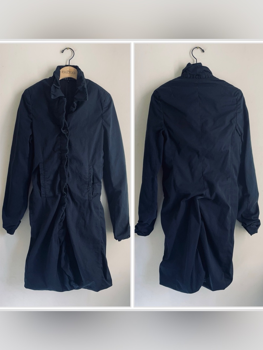 Theory Black Ruffle Front Stretch Coat Jacket S Avant Garde Romantic Minimalist